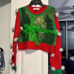 Planet Gold Red and Green Festive Sweater